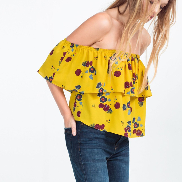 Zara Yellow Floral Off-Shoulder Blouse - Picture 4 of 8